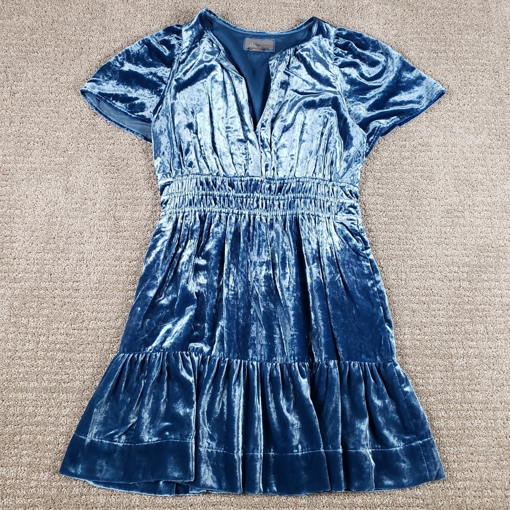 Anthropologie Dress (M) Blue Velvet Somerset Mini Romance Fairy Whimsy Boho